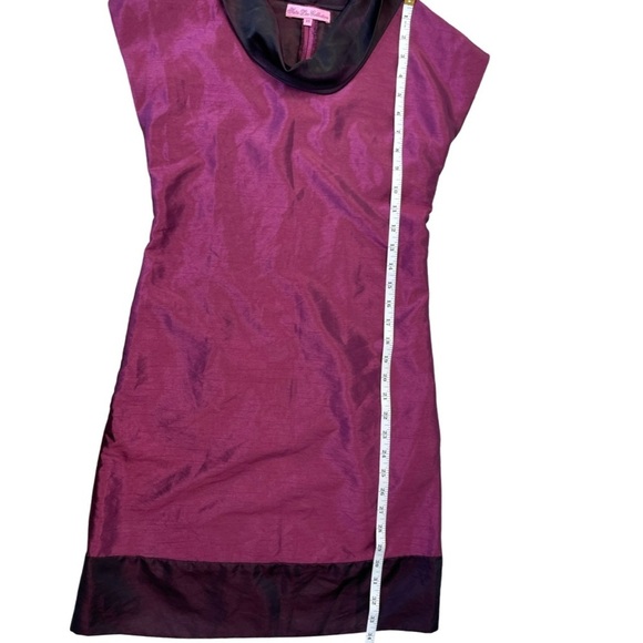 SATRI LOU COLLECTION PURPLE COWL NECK ABOUT KNEE XS DRESS TEXTURED SILK CREPE - Picture 8 of 11